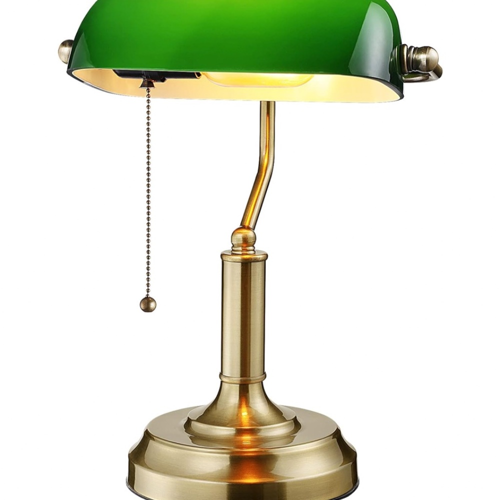 TORCHSTAR Green Glass Bankers Desk Lamp, UL Listed, Antique Desk Lamps with Bras